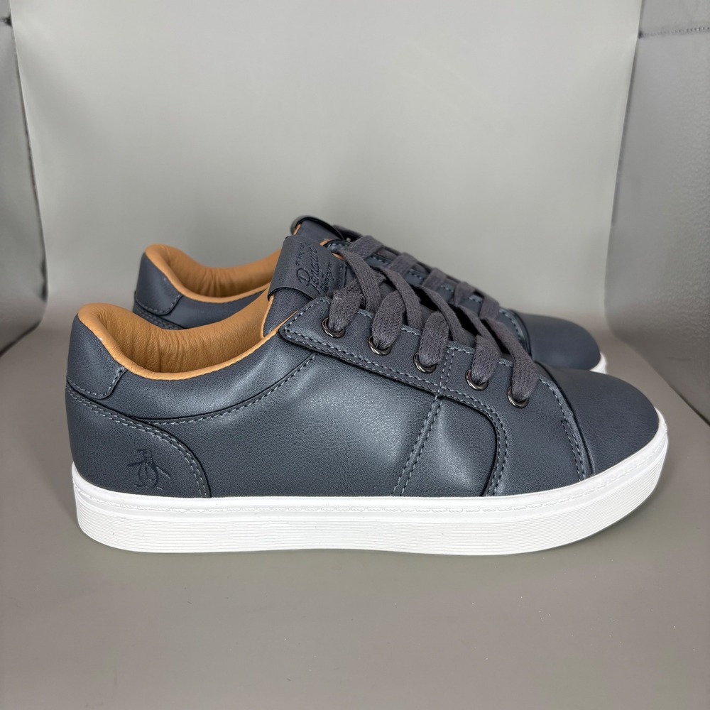 Original Penguin Men's Dark Gray Leather Sneakers Casual Lace Up Shoes‎ Size 3